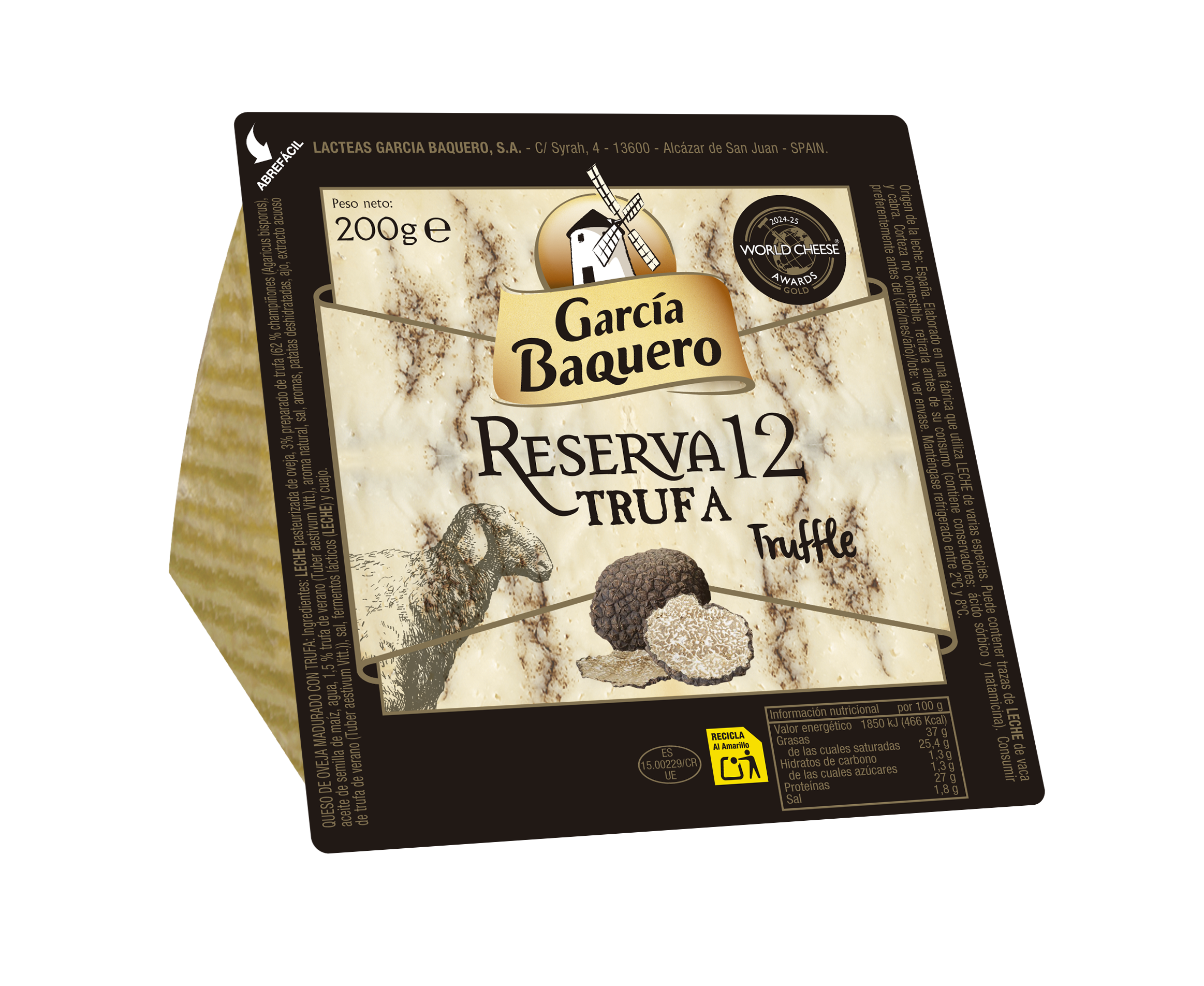 00618 - QUESO OVEJA RESERVA TRUFA CUÑA 200 Cuña 200g Reserva 12