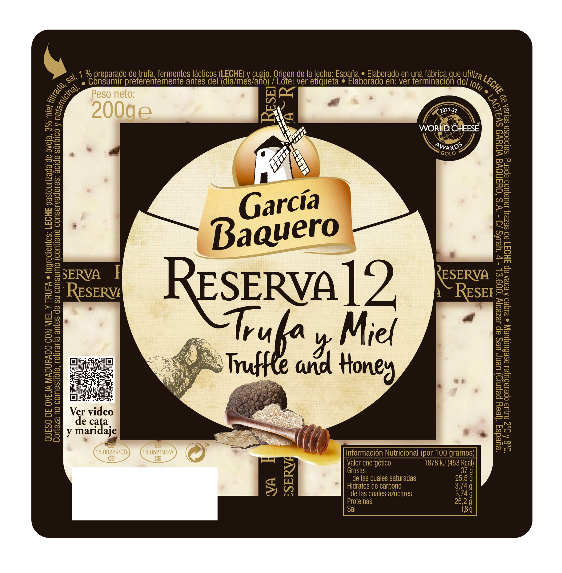 00618 - QUESO OVEJA RESERVA TRUFA+MIEL CUÑAV 200 (2) Cuña 200g Reserva 12